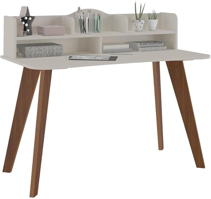 Escrivaninha Artely SOFIA com Nichos 120 x 60 cm Off White e Cedro